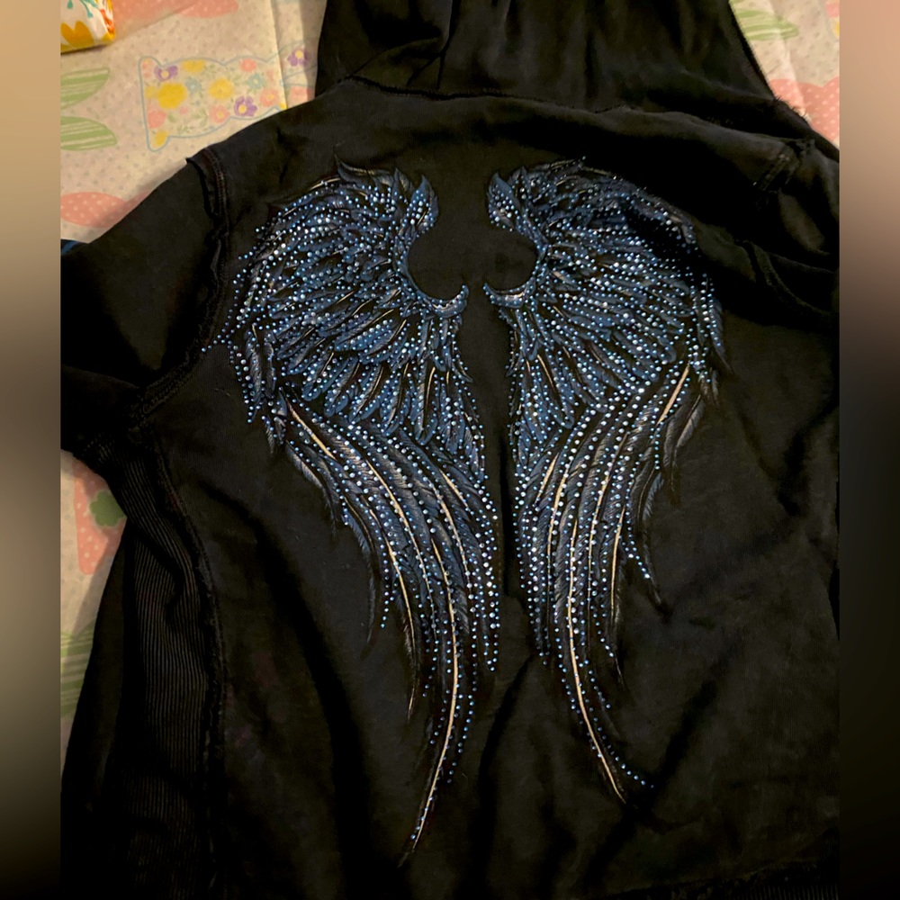 Rhinestone detail sinful zip up hoodie